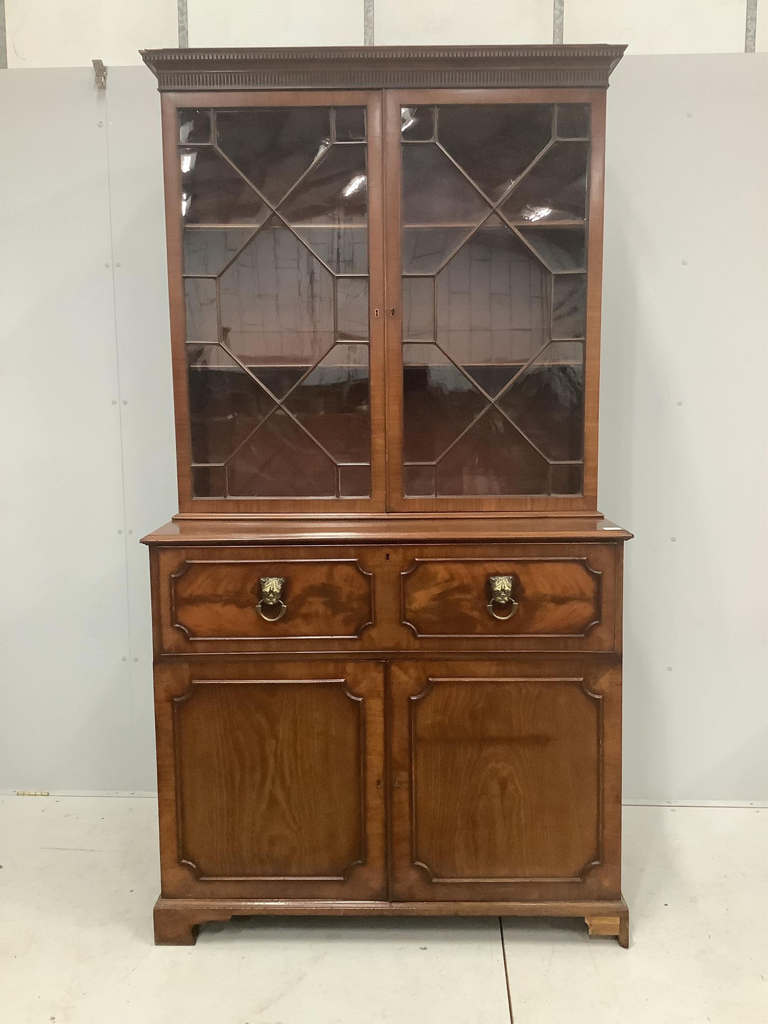 A George IV mahogany secretaire bookcase, width 118cm, depth 59cm, height 220cm. Condition - fair to good